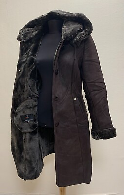 #ad ANERSEN Women suede Leather Coat Brown Sheepskin Shearling SIZE 4XL EUR52 USA20 $225.00