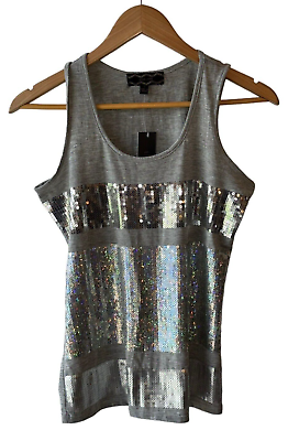 #ad Pink Rose Size S Heather Gray Silver Sequin Sleeveless T Shirt Tank Top New $20.19