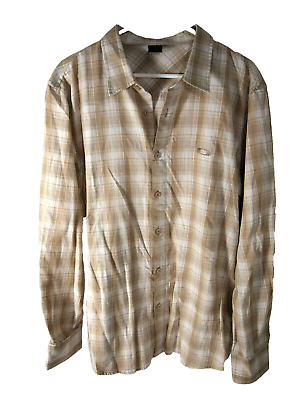 #ad Oakley Mens Shirt L Brown White Plaid Long Sleeve Button Cotton $15.02