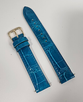 #ad 18mm Deep Water Blue Shiny Alligator Watch Strap MADE IN THE USA 6426 18 $24.95