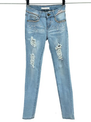 #ad Sweet Look Premium Limited Edition Skinny Jeans Sz 0 Light Wash Rhinestones READ $7.59