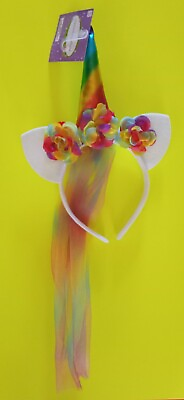 #ad New Rainbow Unicorn Headband w Flowers amp; Vail w Tags $4.80