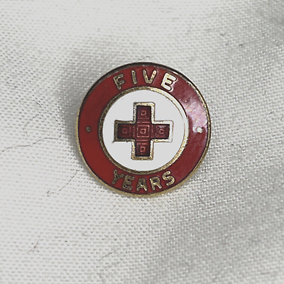 #ad #ad Red Cross Pin Five Year Enamel Vintage Lapel Service Badge Uniform $13.77