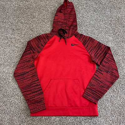 #ad Nike Mens Hooded Sweatshirt Size Small Red Black All Over Print Dri Fit $18.71