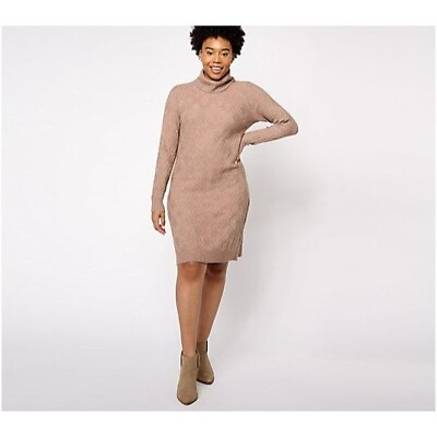 #ad Denim and Co Heritage Regular Cable Knit Sweater Dress Sandalwood Womens Small $22.39