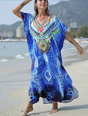 #ad New BOHO Kaftan Caftan Maxi Dress Coverup O S Kimono Wrap Robe $46.55