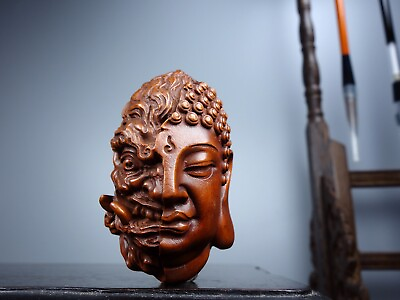 #ad #ad 6 cm China Boxwood Buddha head Statue natural Wood Buddha Statue sculpture $80.00