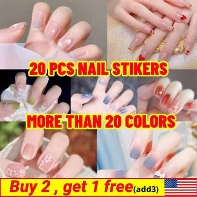 #ad 20PCS Gel Nail Stickers Full Nail Wraps Semi Cured Gel Nail Strip Polish Glitter $2.99
