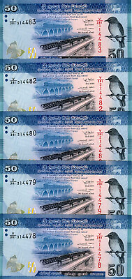 LOT Sri Lanka 5 x 50 Rupees 2022 P 124f UNC Colorful $2.46