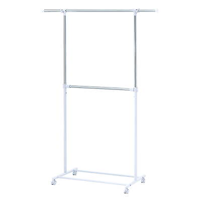 #ad Mainstays 2 Tier Adjustable Chrome Garment Rack with Silver Metal and White Rod $17.97
