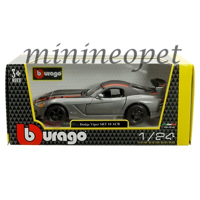 #ad BBURAGO DODGE VIPER SRT 10 ACR 1 24 DIECAST MODEL CAR with RED STRIPE GREY 22114 $15.90
