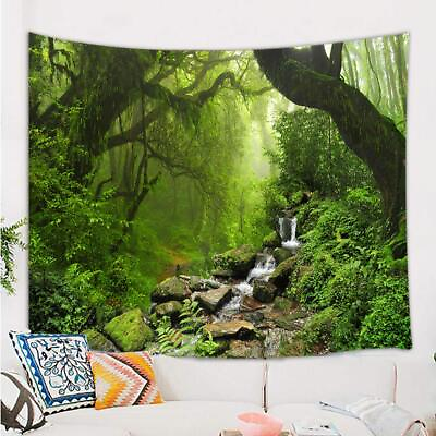 #ad Nature Tapestry Wall Hanging Large Fabric Forest Creek Green Plants Room Decor $13.36