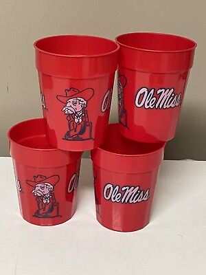 Lot Of 4 Vintage Ole Miss Rebels Souvenir Stadium Cups Red With Colonel Reb #ad $12.99