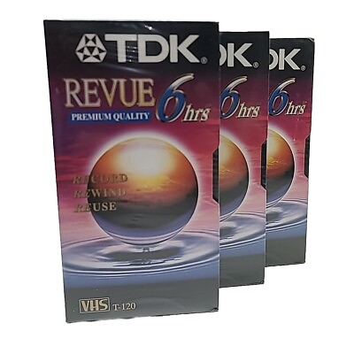 #ad TDK Revue Blank VHS Tapes T 120 6 Hour Premium Quality NEW Factory Sealed x3 VCR $12.95