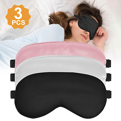 #ad 3 PCS Travel Sleep Soft Silk Dry Eye Mask Padded Shade Cover Blindfold Men Women $9.48