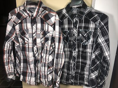 #ad BKE Button Up Western Shirt Mens Sz Large Pearl Snap Plaid Standard Fit Lot of 2 $33.99
