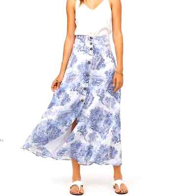 #ad Hamp;M Size 10 Toile Safari Blue Print Button Up High Waist Midi Skirt $30.00