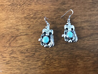 #ad Navajo Turquoise Eagle Earrings Mexican Sterling $35.00