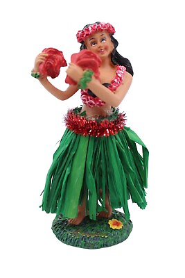 #ad #ad Hawaiian Hula Lady with #x27;Uli#x27;uli Mini Dashboard Doll 4quot; Car Doll Green Skirt $12.76