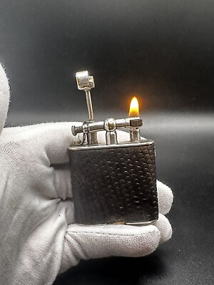 #ad Antique Silver Dunhill Unique Black Alligator Leather Cigarette Lighter $378.00