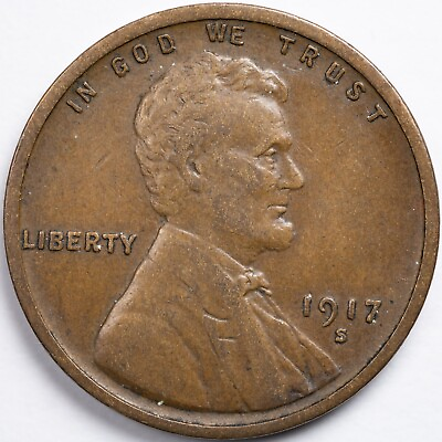 #ad 1917 S Lincoln Wheat Penny Cent Extremely Fine XF San Francisco Mint $8.95