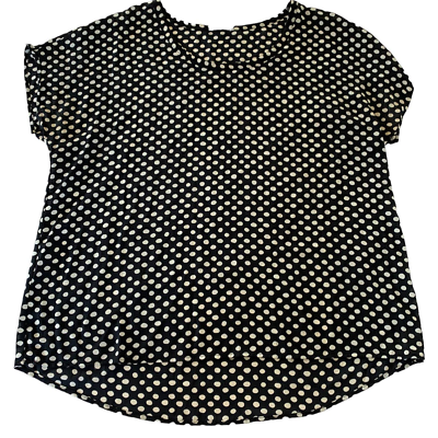 #ad Everleigh Shirt Womens Large Black Cream Polka Dot Round Neck Short Sleeve Poly $14.24