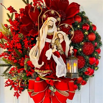#ad Lights Christmas Wreath Decor Door Hanging Ornaments Sacred Christmas Wreath $31.45