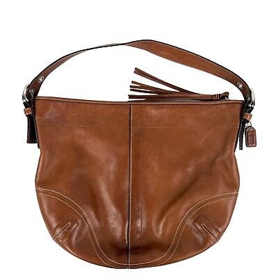 #ad COACH F08A03 Brown Calfskin Leather Large Hobo Handbag $59.00