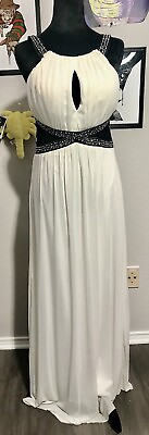 #ad Trixxi White Formal Maxi Dress with Black Rhinestone and Lace accents Size 9 $36.96