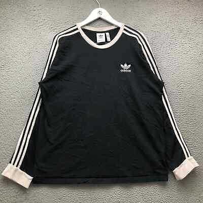 Adidas Originals T Shirt Men#x27;s XL Long Sleeve Striped Embroidered Trefoil Black #ad $19.99