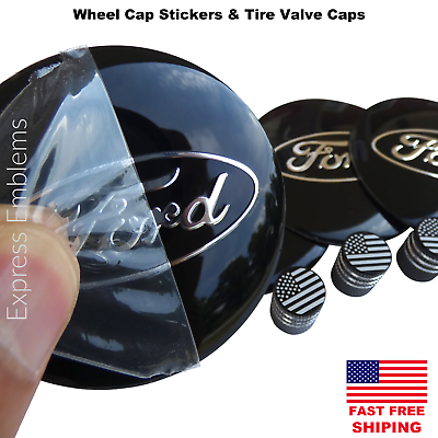 #ad 4 FORD Wheel Cap Hub Sticker Decal 2.20quot; amp; 4 Tire Valve Stem Caps BUNDLE DEAL $9.88