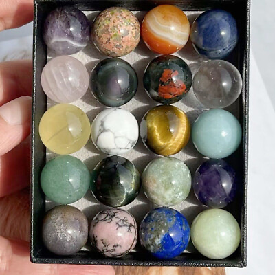 #ad 10pcs Natural Mixed Sphere Quartz Crystal Carved Gem Ball Reiki Healing 15mm $12.42