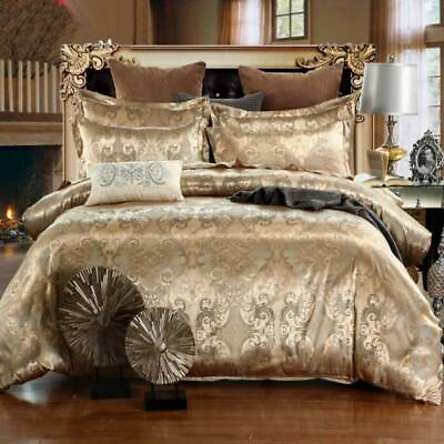 #ad Luxury Satin Jacquard Bedding Set 3 4PCS Duvet Cover Bed Sheet Pillowcases $75.04