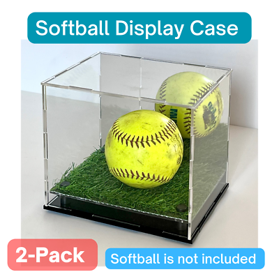 #ad #ad 2 Pack Softball Display Case with Artificial Turf Grass and Back Mirror NEW $39.99