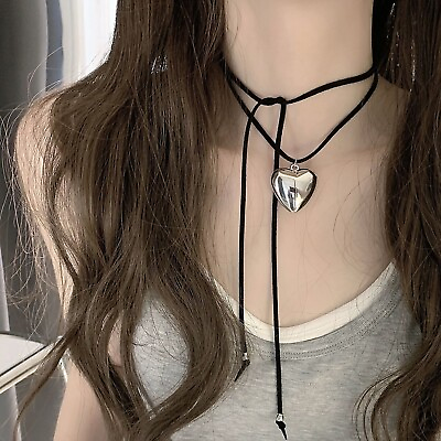 #ad Women Fashion Heart Charm Pendant Tie Knot DIY Velvet Chain Necklace 42 in $6.98