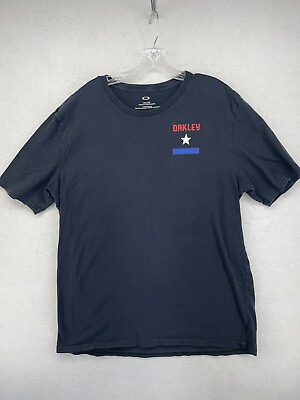#ad OAKLEY MENS SHIRT BLUE 2X XXL COTTON SHORT SLEEVE CREW NECK CASUAL SPELLED OUT $12.00