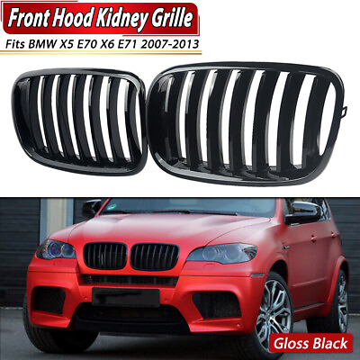 Pair Front Hood Kidney Grille Grill For BMW X5 X6 E70 E71 2007 2013 Glossy Black $31.99