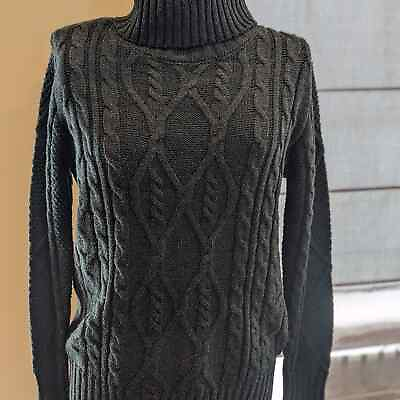 Zenana Charcoal Gray Turtleneck Sweater Womens Size L Cable Knit Tunic $16.00
