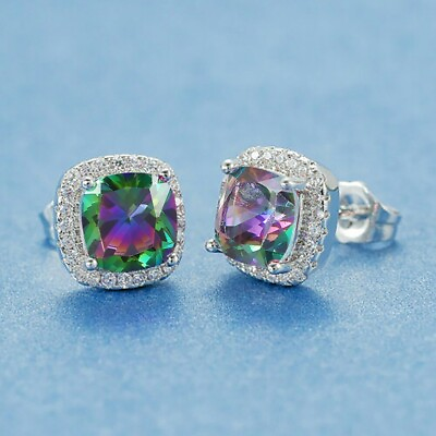 #ad Elegant Silver Stud Earrings Women Mystic Topaz Wedding Engagement Jewelry C $2.77