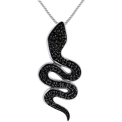 #ad Round Cut Black Diamond Snake Pendant Necklace 14K White Gold Plated Sterling $249.56