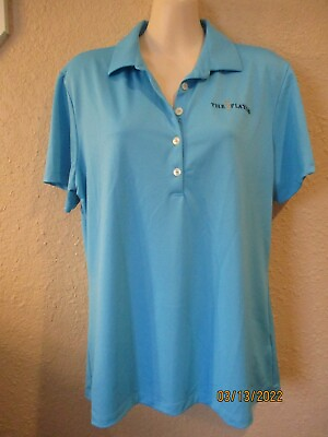 #ad GREG NORMAN quot;The Playersquot; Sz L Turquoise SS Poly Spandex Logo Golf Shirt Collar $7.79