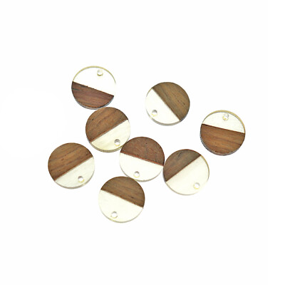 #ad 4 Round Natural Wood and White Smoke Resin Charms 18mm WP127 $6.44