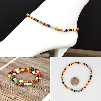 Multi color Glass Beads Stretch Ankle Bracelet $5.69