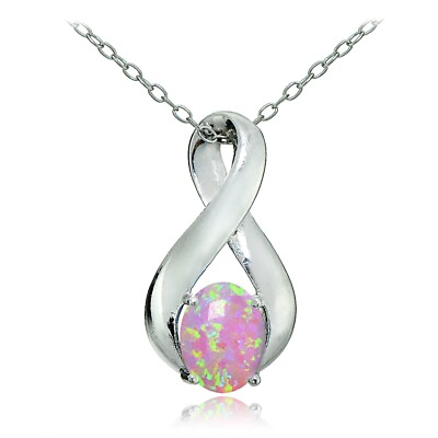 #ad Sterling Silver Created Pink Opal Infinity Necklace $19.40