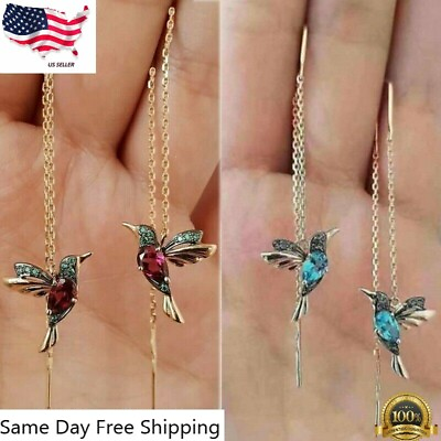 Silver Plated Drop Tassel Hummingbird Earrings Stud Threader Dangle Lab Created $3.49