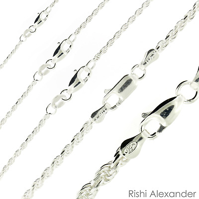 Real Solid Sterling Silver Diamond Cut Rope Chain Mens Boys Bracelet or Necklace $6.99