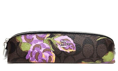 Coach Pencil Case Rose Print Brown Iris Multi Smooth Leather Coated Canvas NWT #ad $74.00