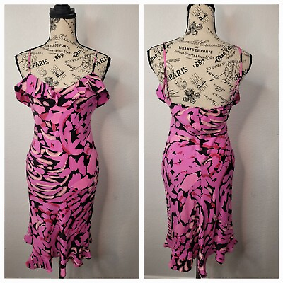 Betsey Johnson Black Label 1990s Silk Slip Dress Ruffle Pink P Small Coquette $127.73