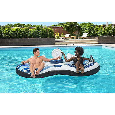 #ad 2 Person Pool Lounger Floats For Adult With Drink Holder And Ice Chest Clearance $42.01