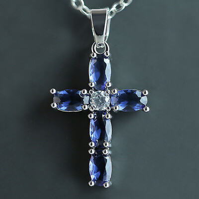 #ad Fashion Cross 925 Silver Necklace Pendant Women Cubic Zircon Jewelry Gift $2.59